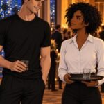 Lauren and Charlie exchange a smile at a Hollywood reception. Love Monster.