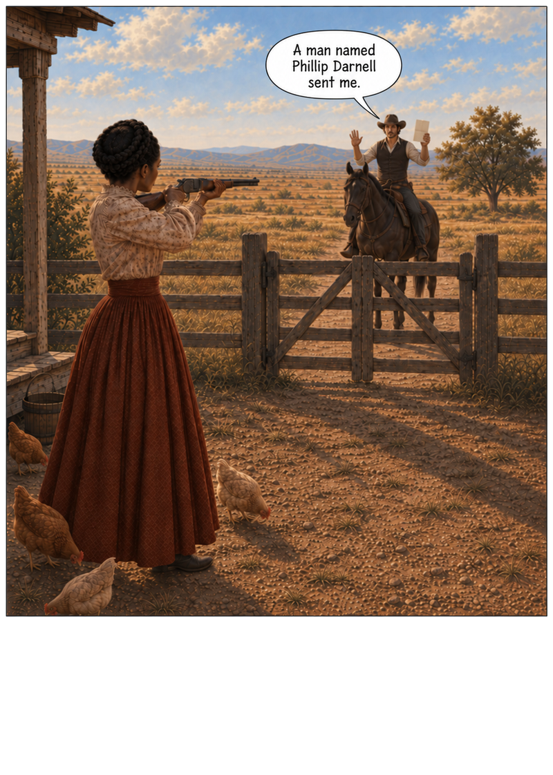 Sunday’s Claim, Episode 2, panel 001. Elias: A man named Phillip Darnell sent me.