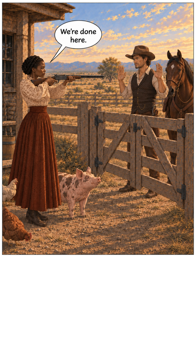 Sunday’s Claim, Episode 2, panel 016. Clara: We're done here.